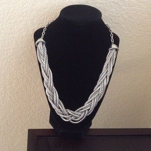 Braided Snake Chains Statement Necklace Silver Tone 24” Plus Extender